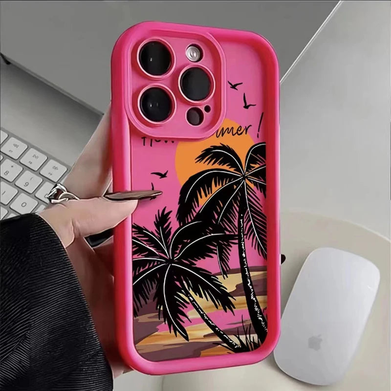 Sunset Coconut Tree Silicone Phone Case For iPhone