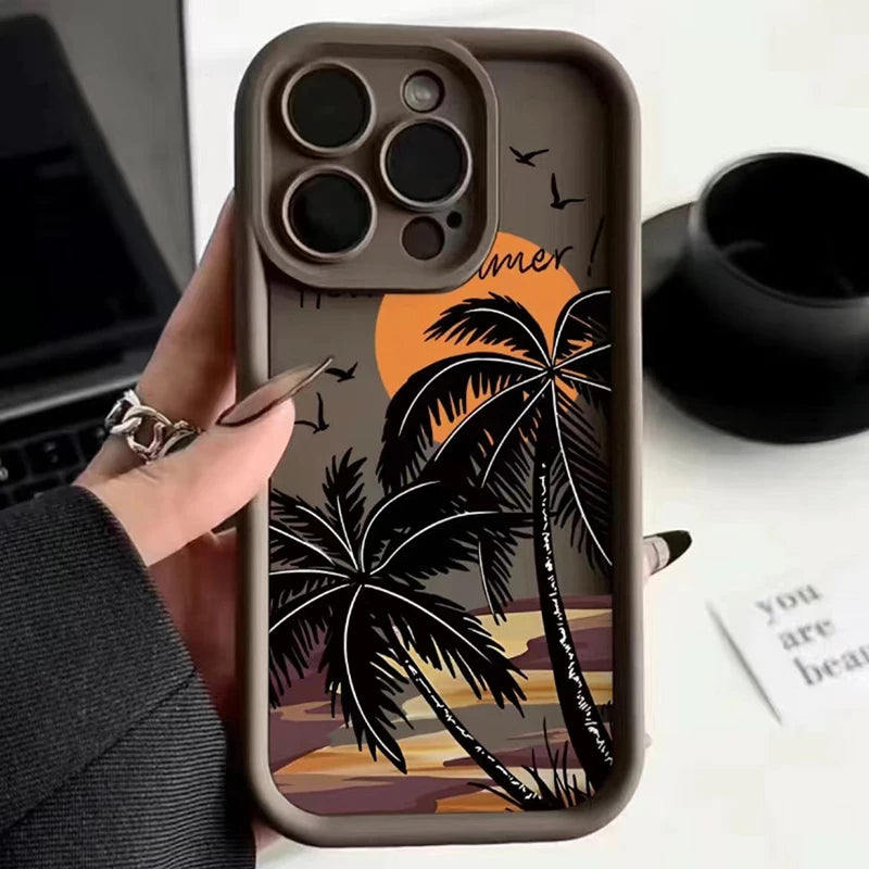 Sunset Coconut Tree Silicone Phone Case For iPhone