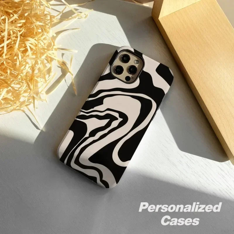 Brown and Black Swirl Phone Case For IPHONE 16ProMax 15 14 13 12 11 PRO Plus Acrylic TPU Two in one Mobile Phone Cases