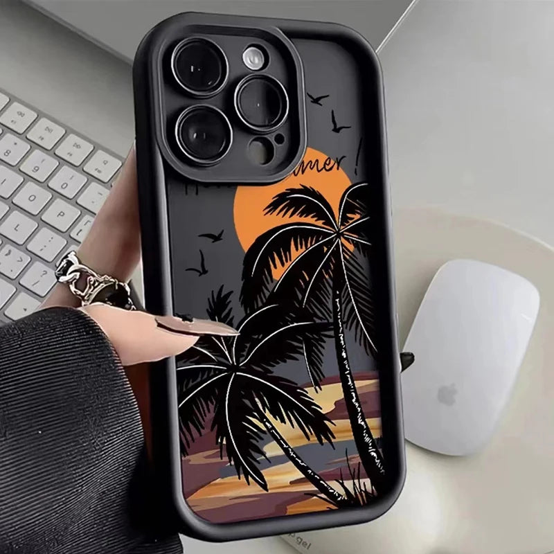 Sunset Coconut Tree Silicone Phone Case For iPhone