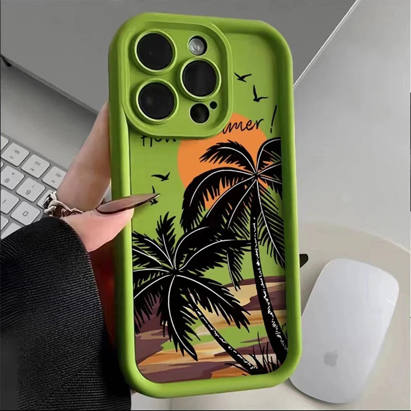 Sunset Coconut Tree Silicone Phone Case For iPhone