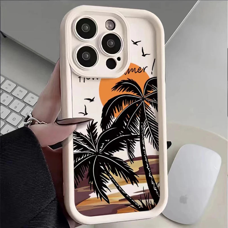 Sunset Coconut Tree Silicone Phone Case For iPhone